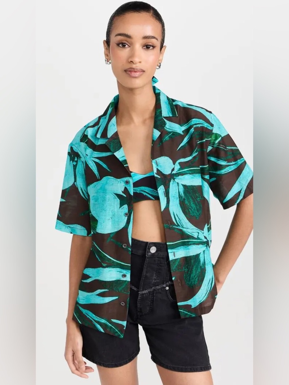 LOUISA BALLOU Weekend Shirt in Turquoise Flower Size Small VGUC - Picture 2 of 7